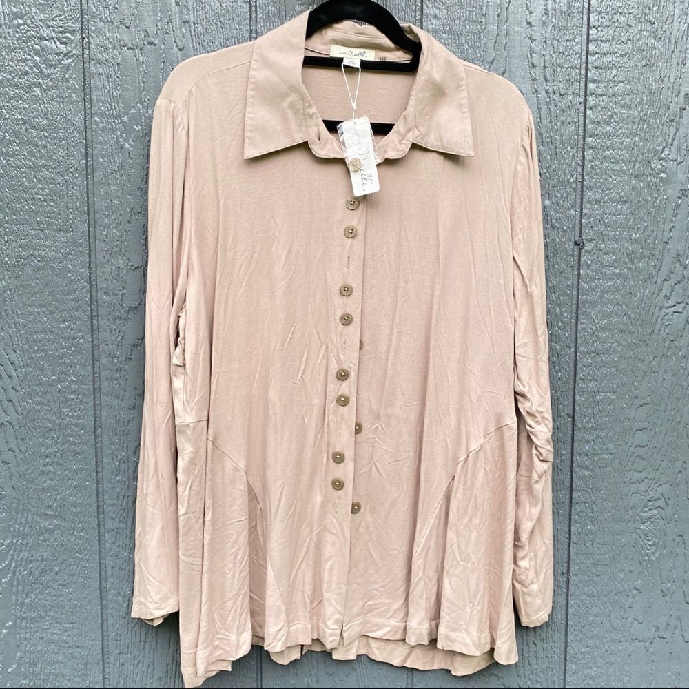Simply Noelle Button Front Wide Long Sleeve Blouse NWT XXL